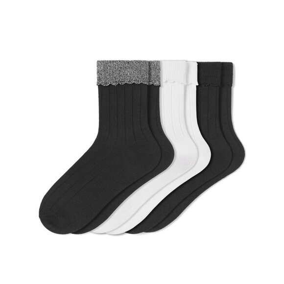 Hue Womens One Size Fits Most Scalloped Turncuff Sock 3 Pairs Black FLAW 688 - Picture 1 of 7